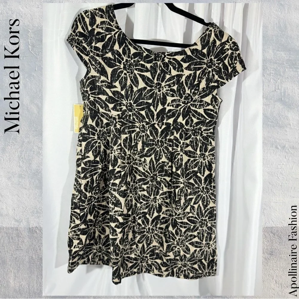 MICHAEL KORS LINEN FLORAL PRINT MINI DRESS SIZE 10 NWT BLACK GREY - Picture 4 of 6